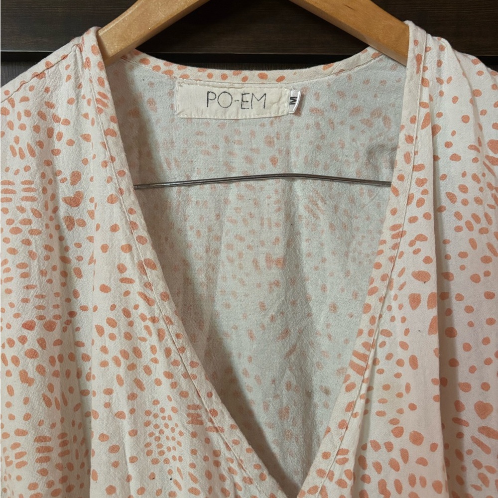 PO-EM block print wrap dress